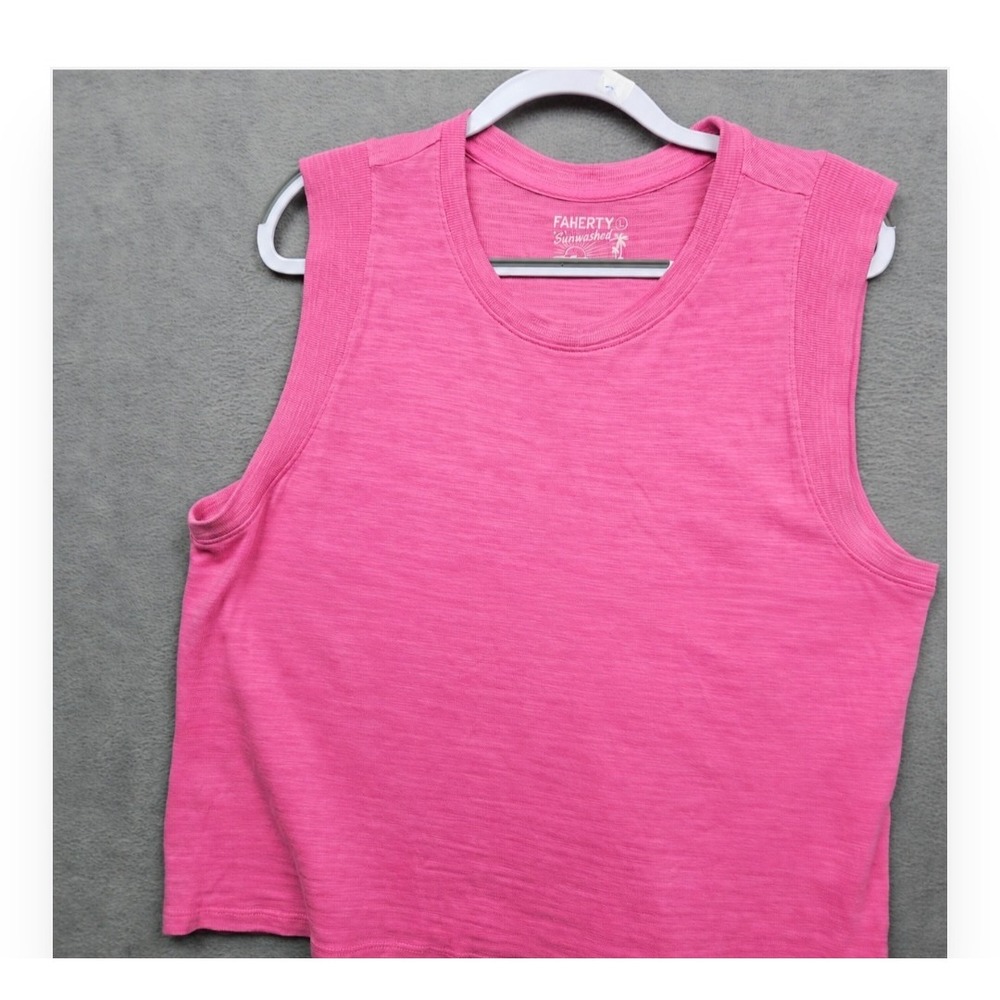 Faherty Sunwashed Muscle Tank Top Pink Organic Cotton Slub Knit Large